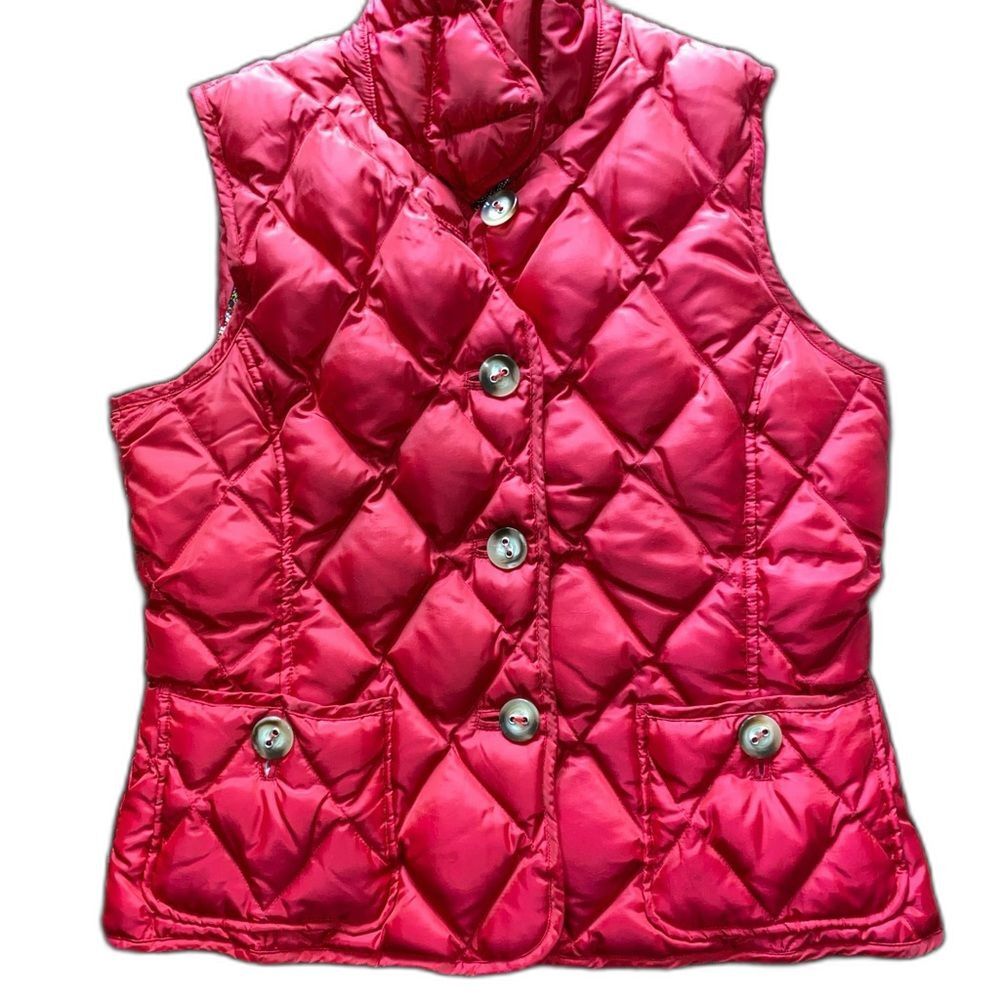Talbots Red Duck Down Quilted Vest Button Front Pockets Women Petite Medium PM